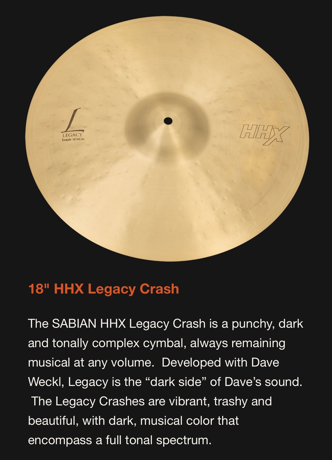 Sabian 18” HHX Legacy Crash Cymbal