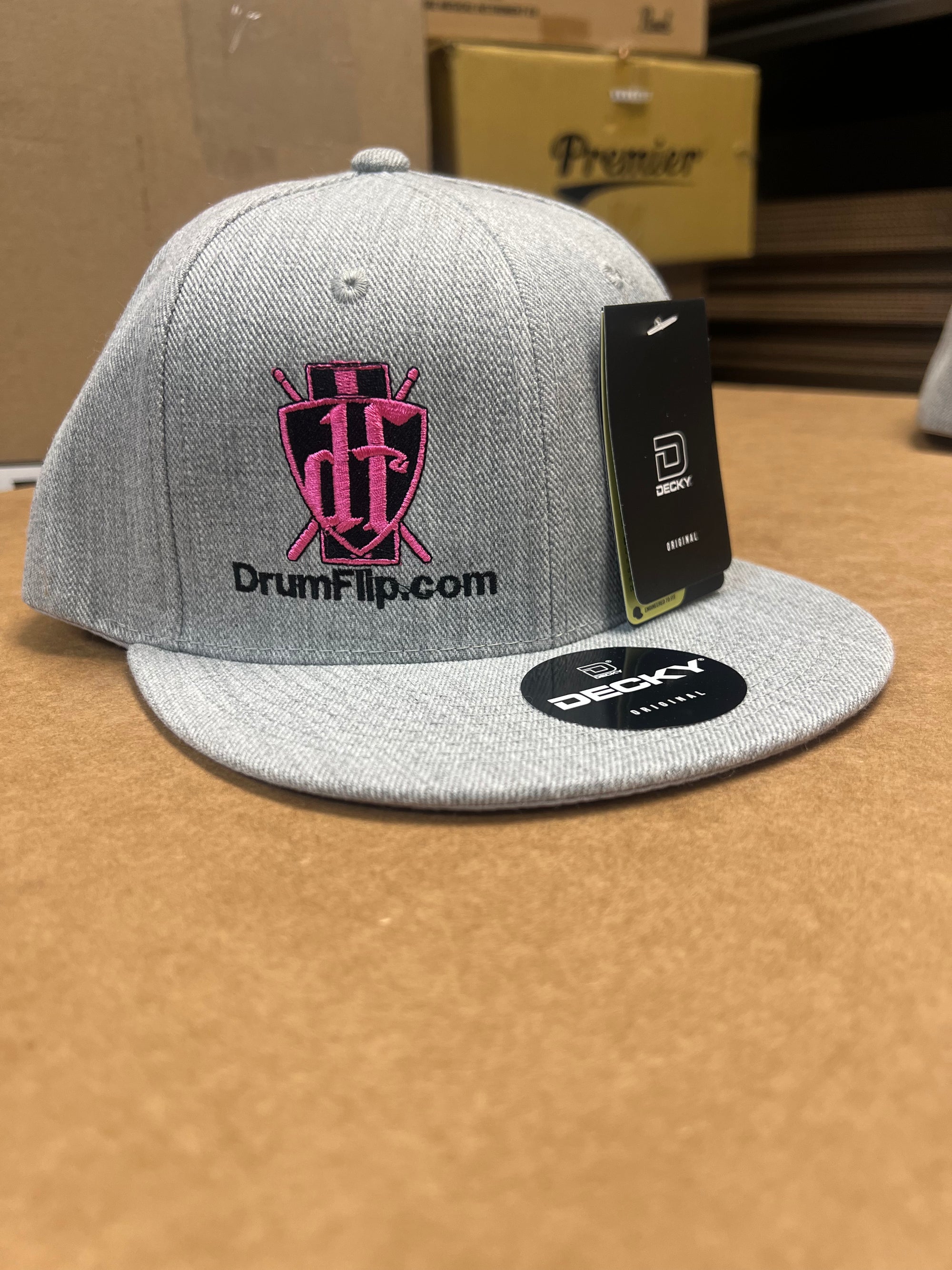 Drum Flip Gray Hat pink letters