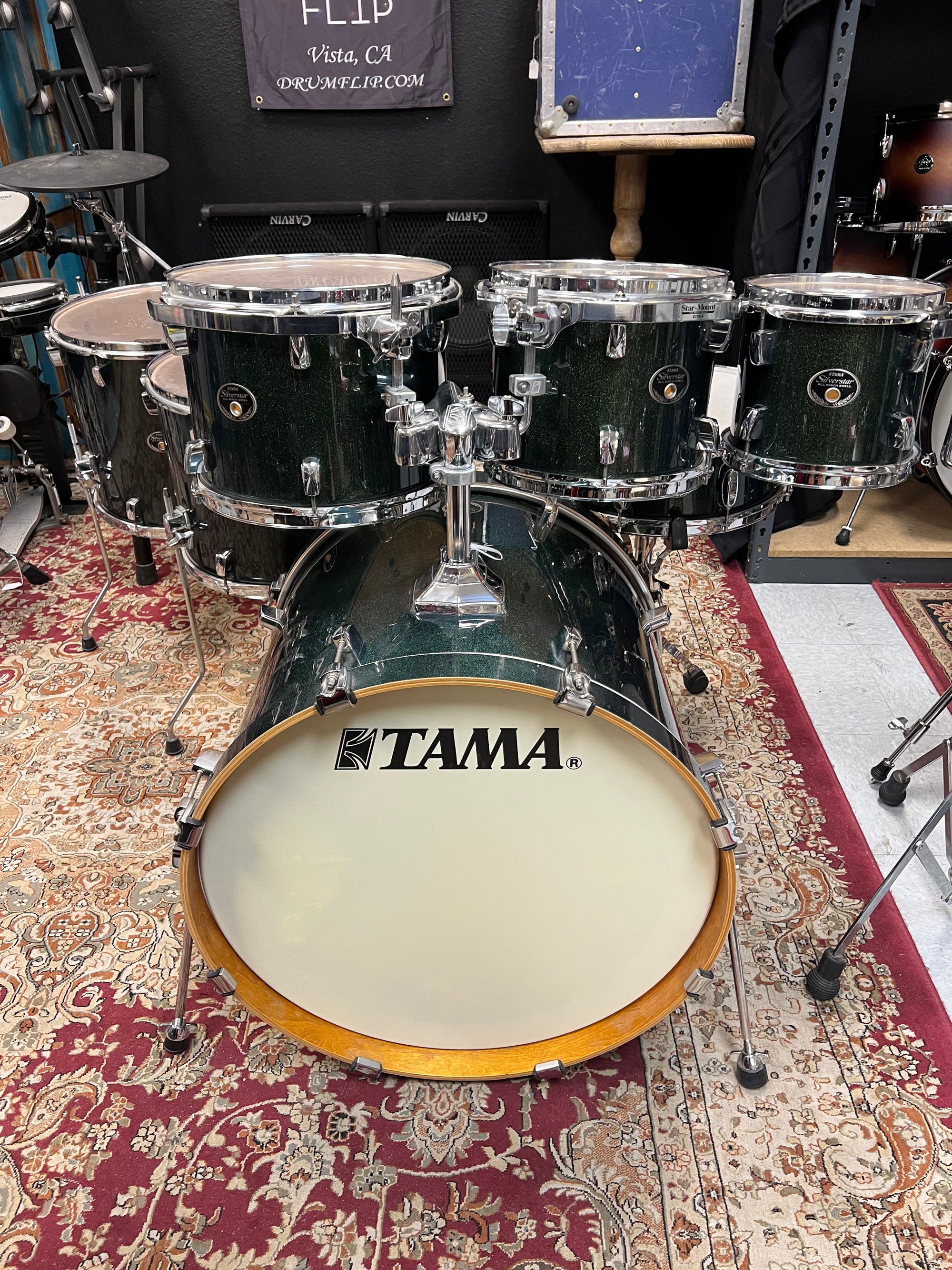 Tama Silverstar 7pc Green Sparkle Drum Set
