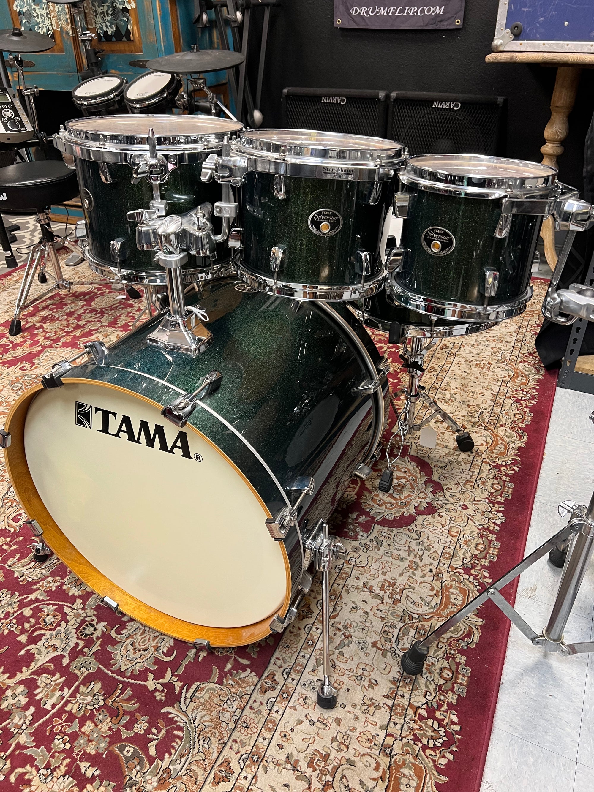 Tama Silverstar 7pc Green Sparkle Drum Set