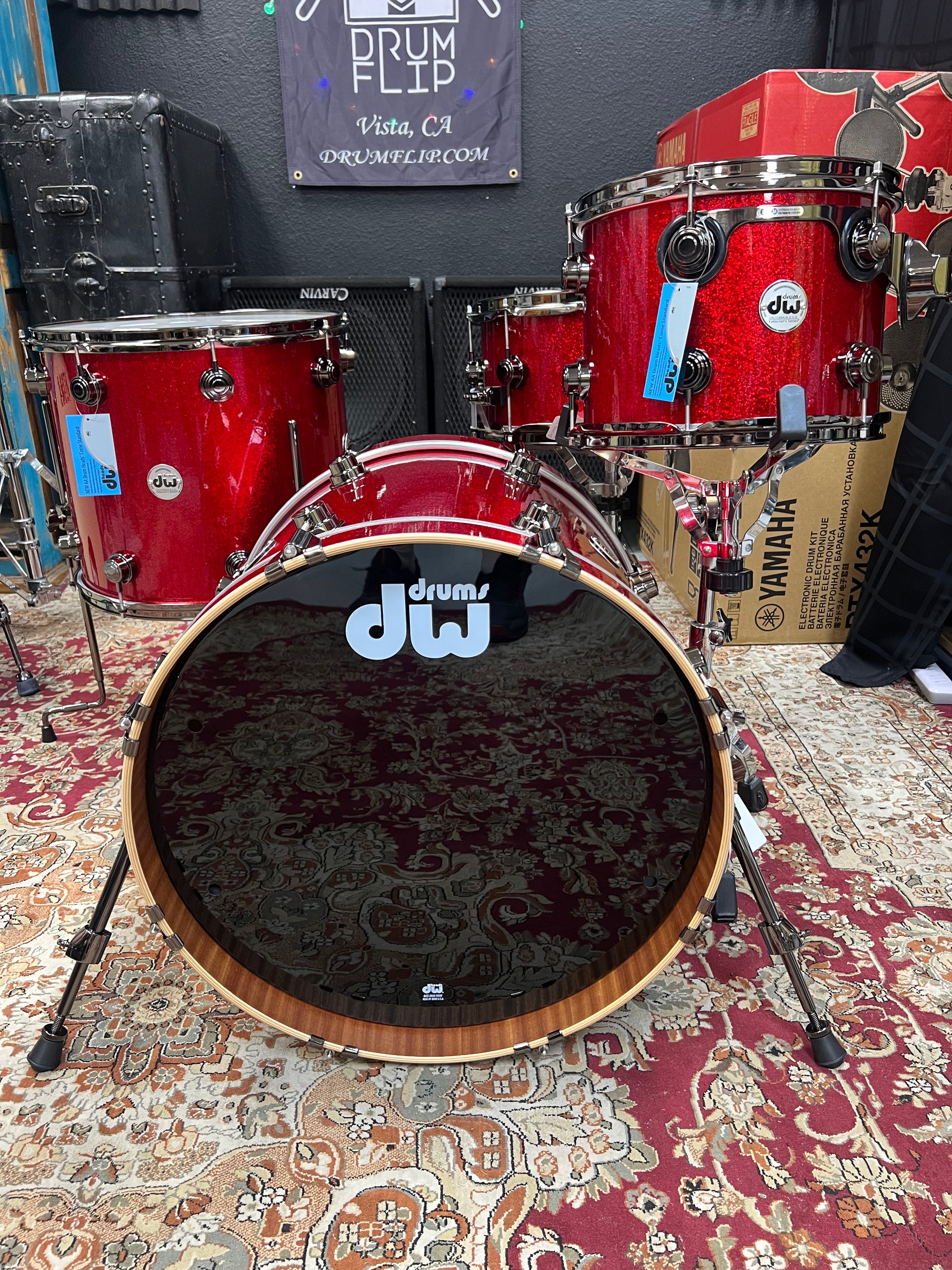 DW Collectors Red Sparkle 4pc Drum Set