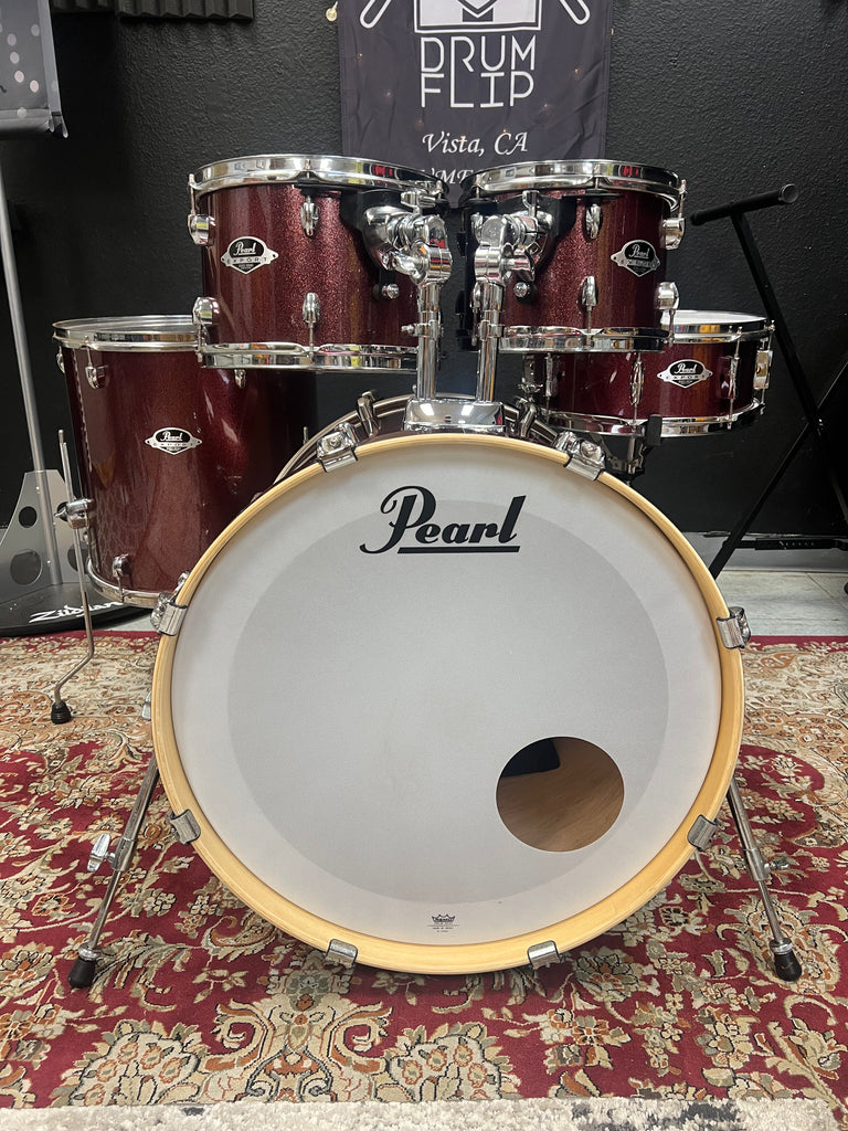 Pearl Export 5pc Burgundy Sparkle Drum Set Drum Flip