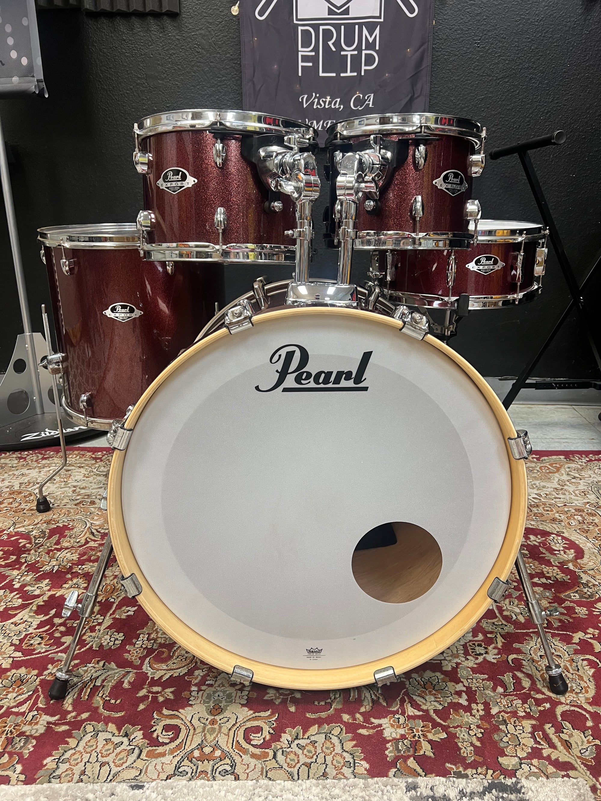 Pearl Export 5pc Burgundy Sparkle Drum Set
