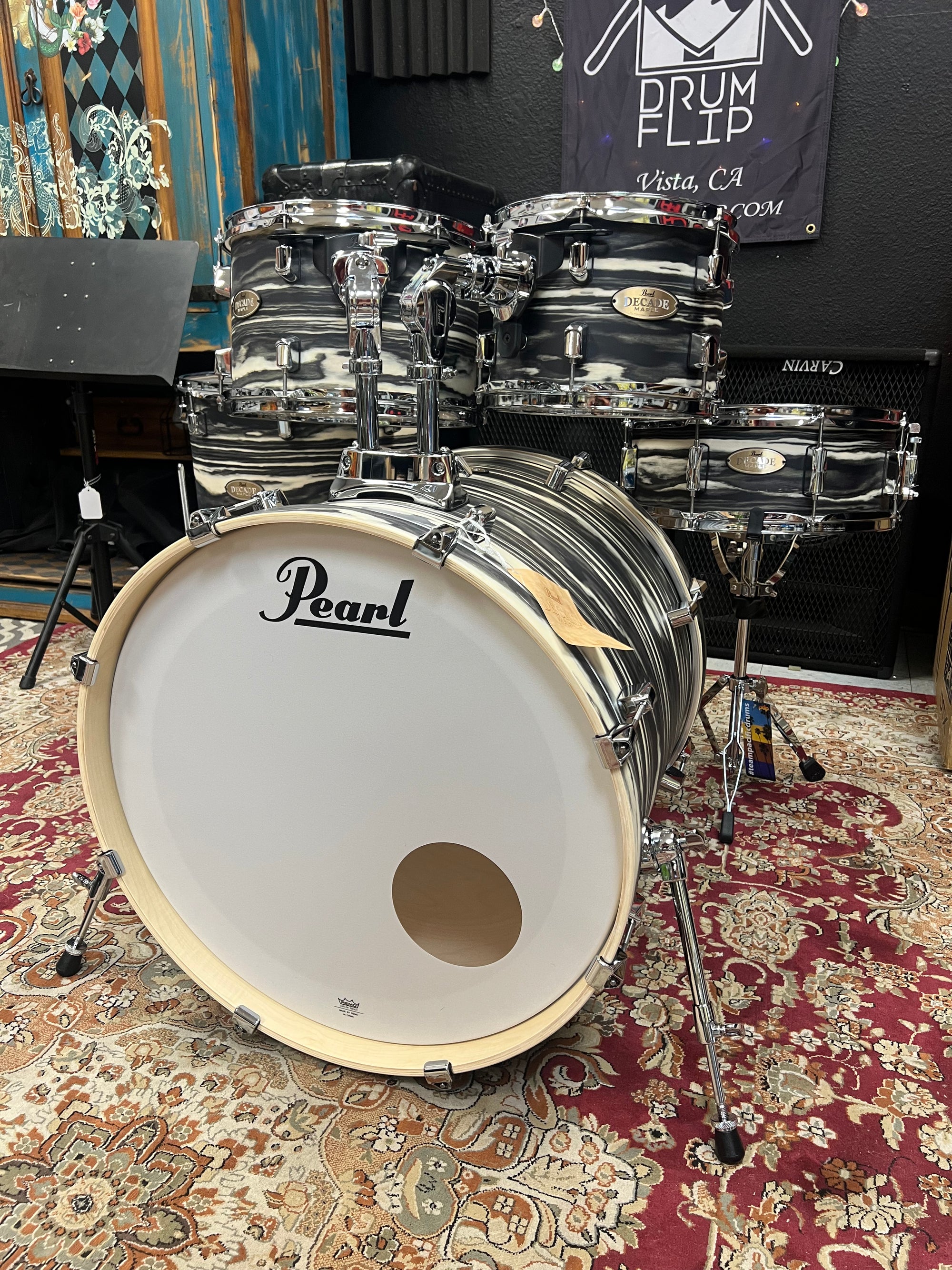 Pearl Decade Black Satin Marble 5pc Drum Set