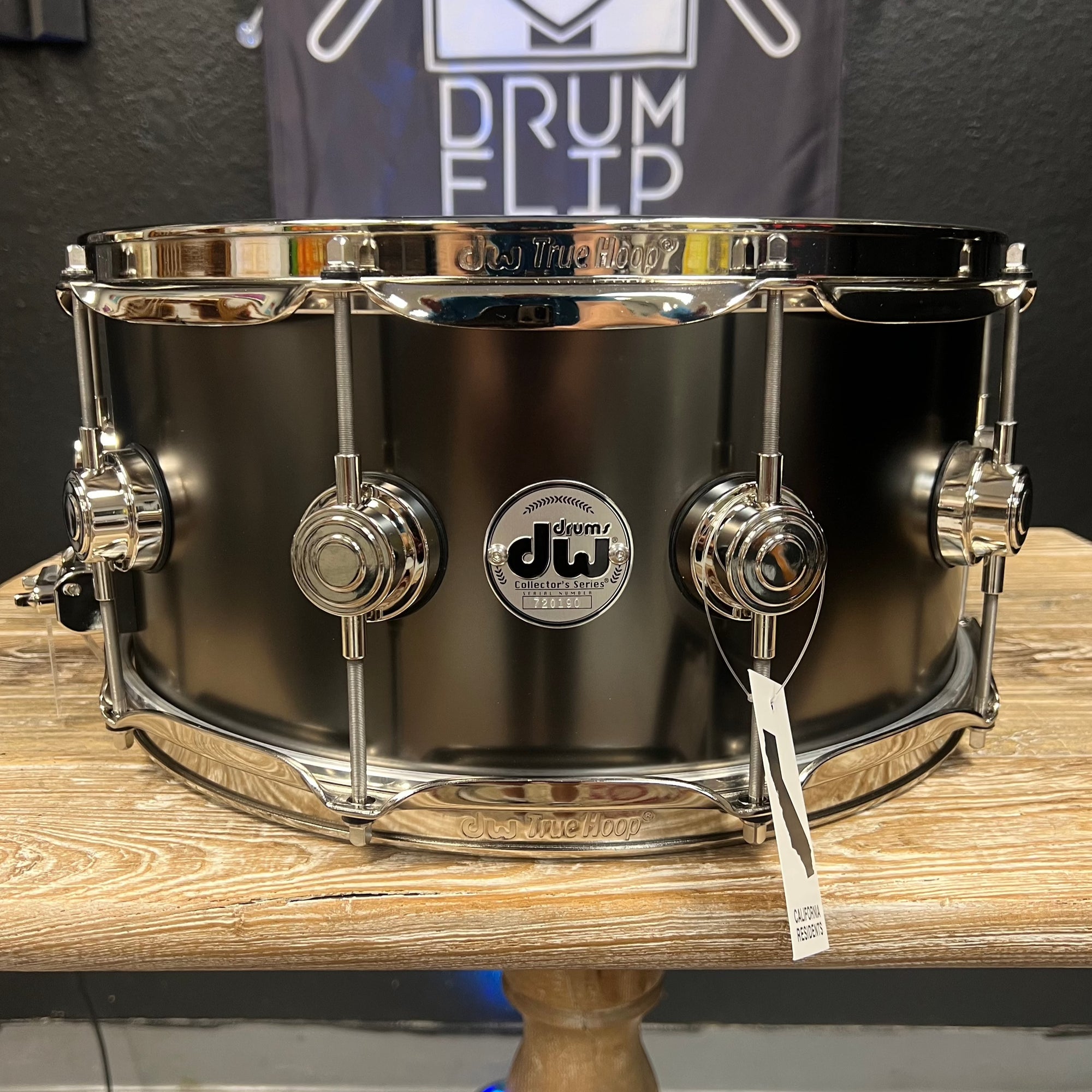 DW Collectors Satin Black over Brass 14x6.5” Snare Drum