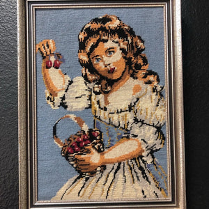 Girl With Cherries Needlepoint Artwork