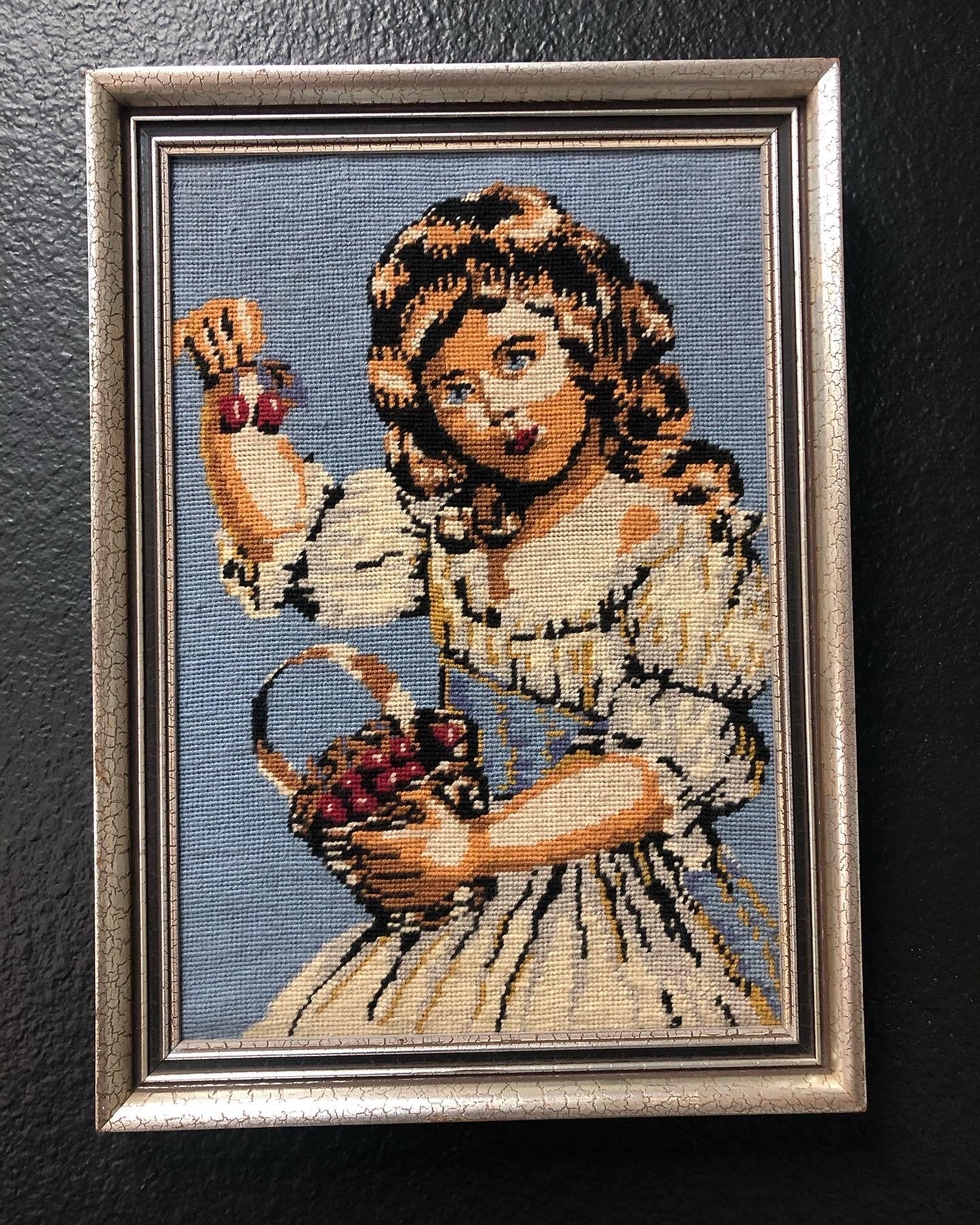 Girl With Cherries Needlepoint Artwork